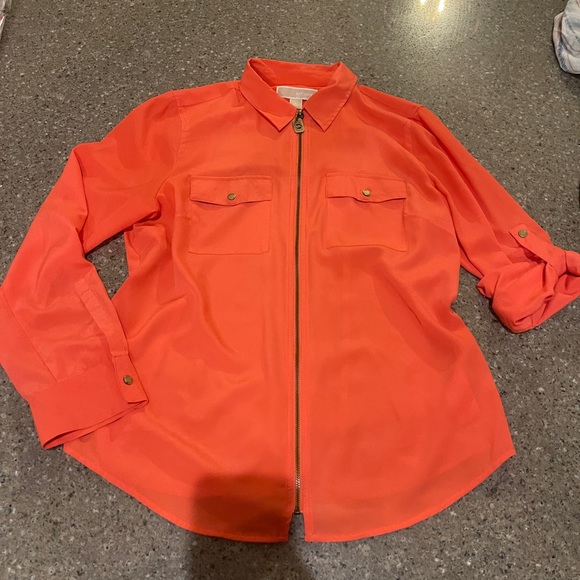 Michael Kors blouse with gold zipper and detail size LG - Picture 1 of 16